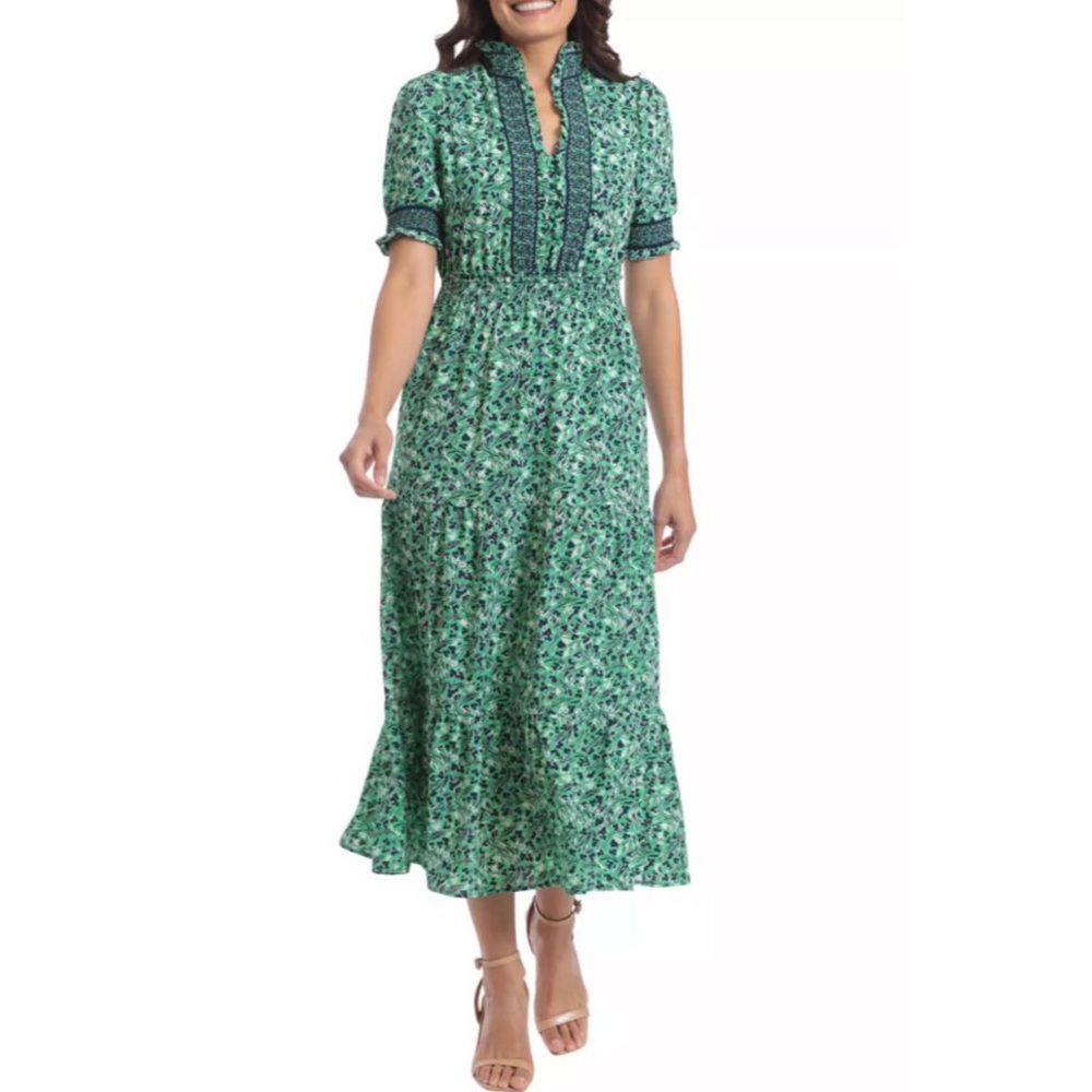 London Times Green Floral Midi Dress